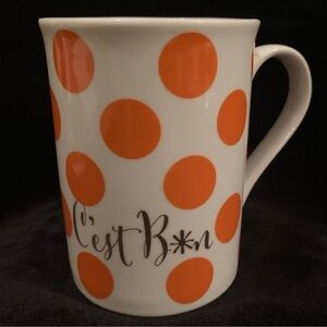 “C’est Bon” Orange Polka Dot Mug.